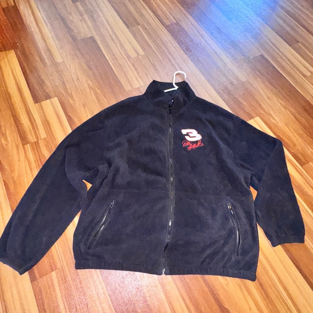 Men's Black Fleece dale Earnhardt Jacket with Red Embroidery